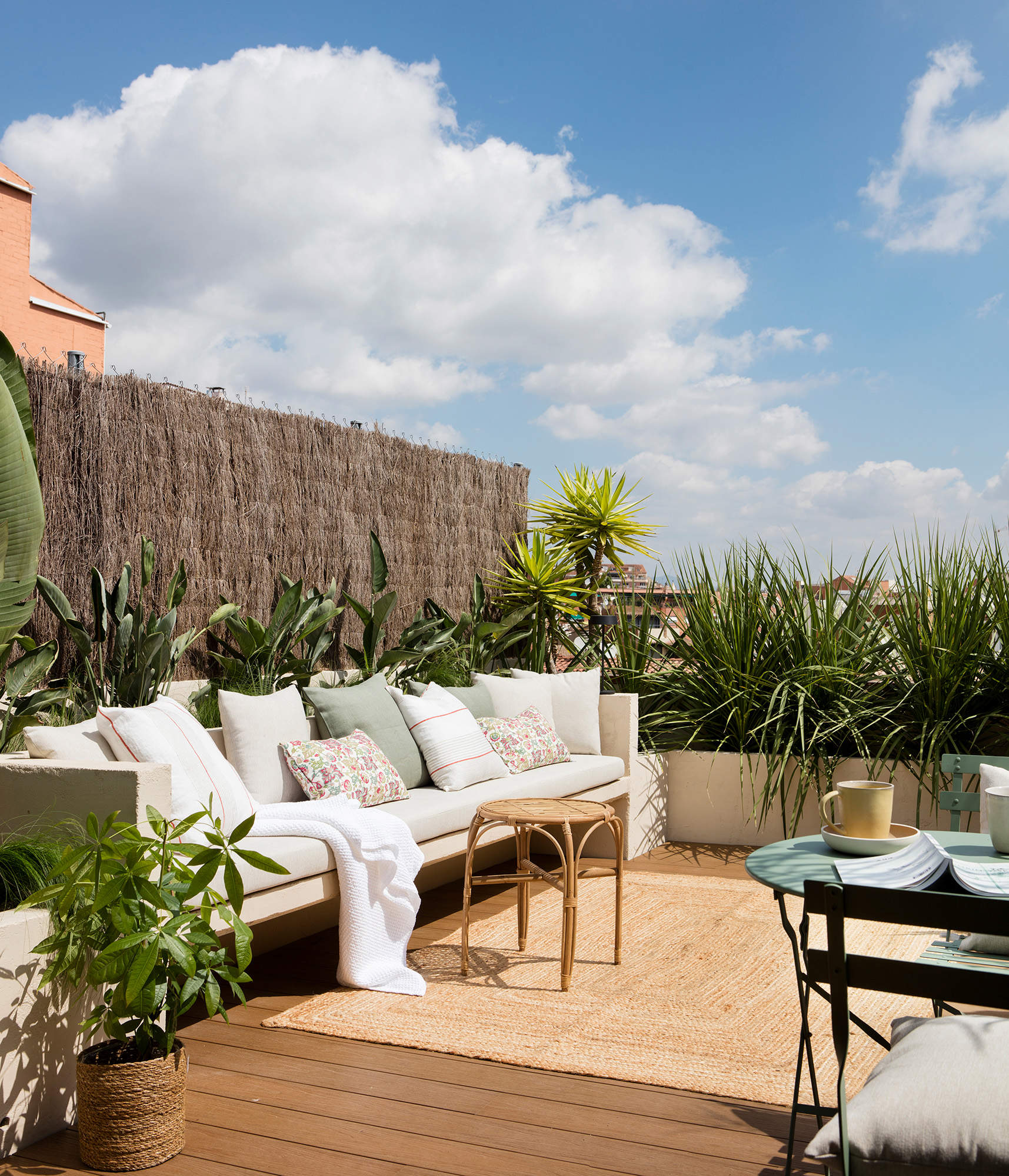 Terraza con plantas y cañizo